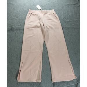 New Pact Organic Jogger Sweatpants Womens Large Pink Posey Side Slits Pull On